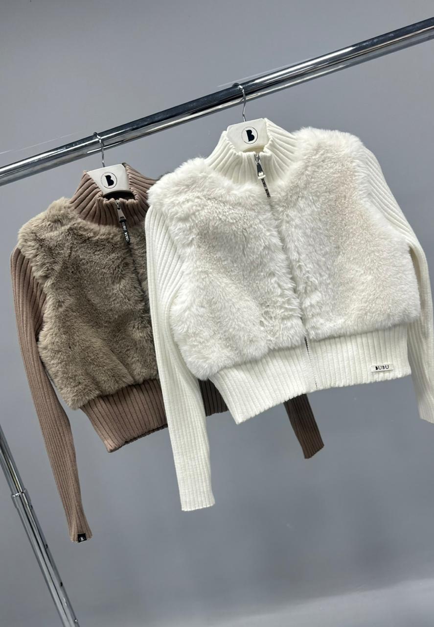 MYBUBU JAQUETA TRICOT COM PELO