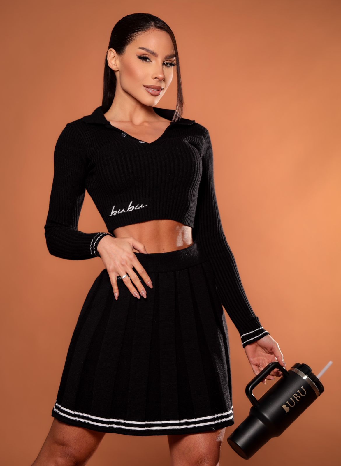 MYBUBU CROPPED POLO COM BOTO MANGA LONGA