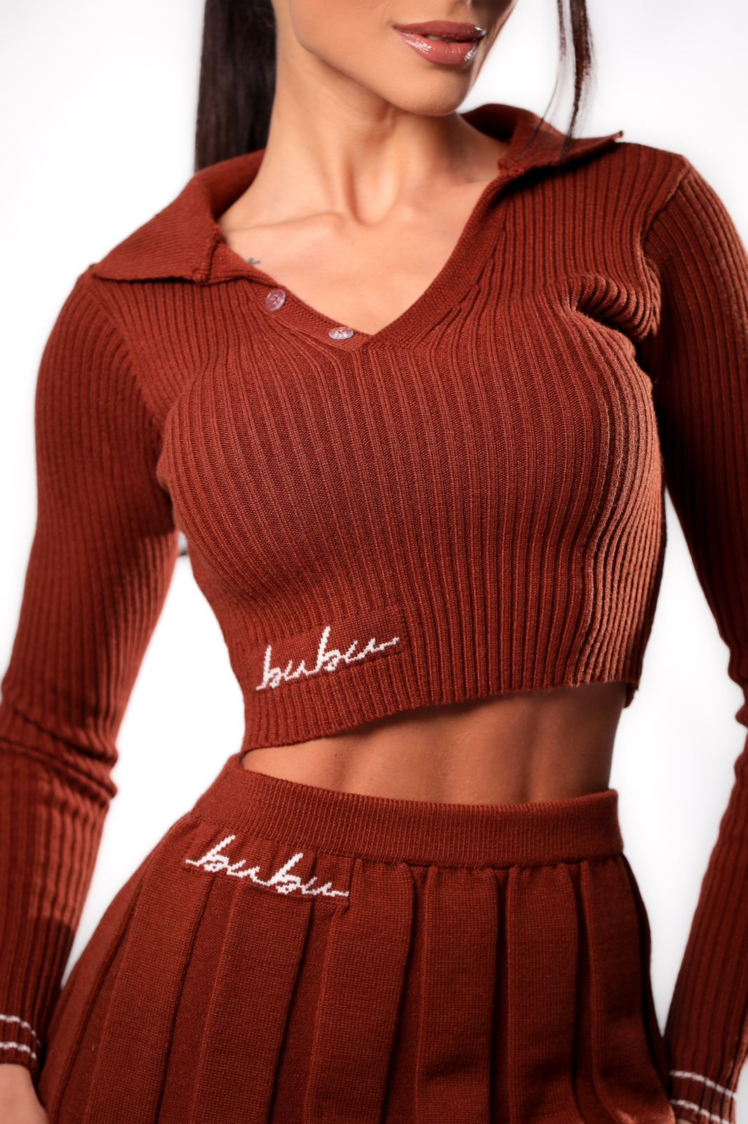 MYBUBU CROPPED POLO COM BOTO MANGA LONGA