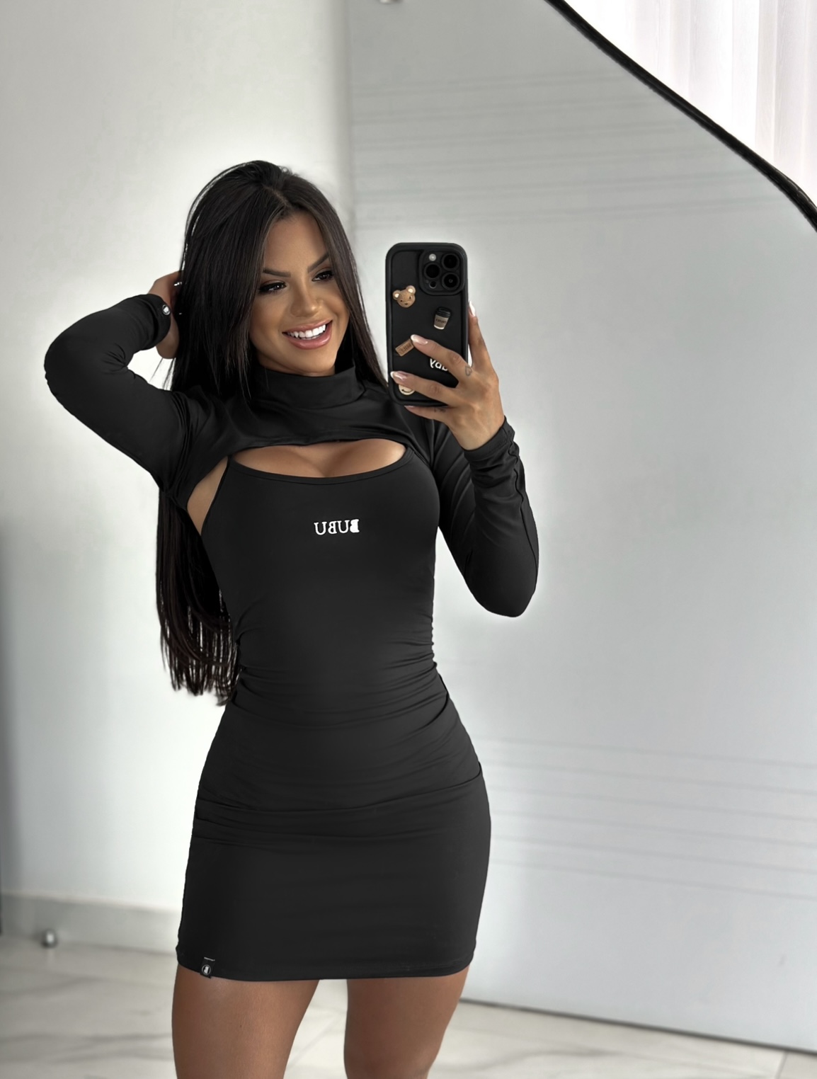 MYBUBU VESTIDO COM CROPPED DE SOBREPOR DE MANGA LONGA