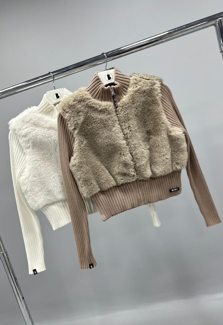 MYBUBU JAQUETA TRICOT COM PELO