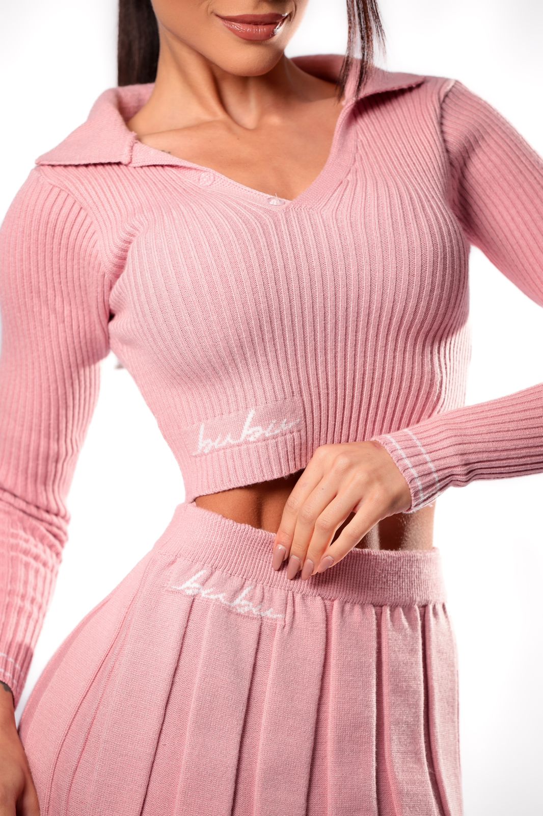 MYBUBU CROPPED POLO COM BOTO MANGA LONGA