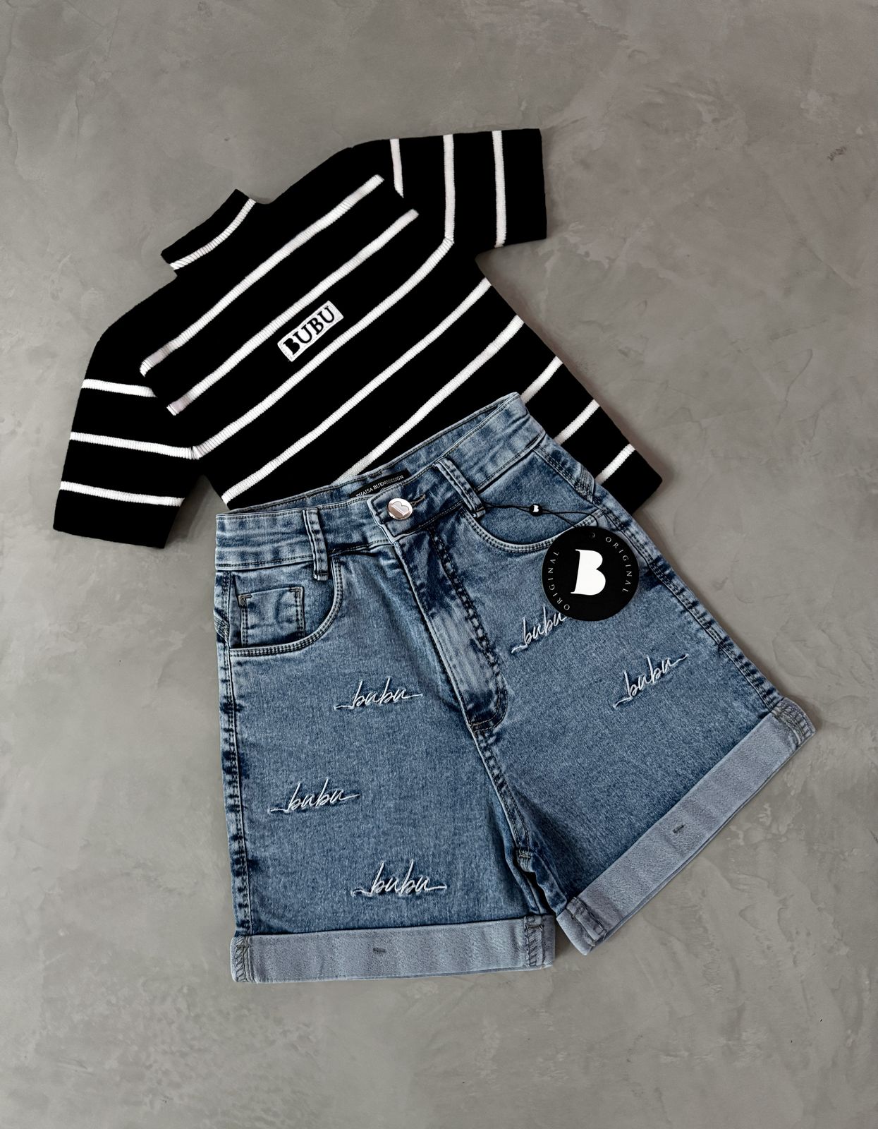 MYBUBU SHORTS JEANS LOGO BORDADO